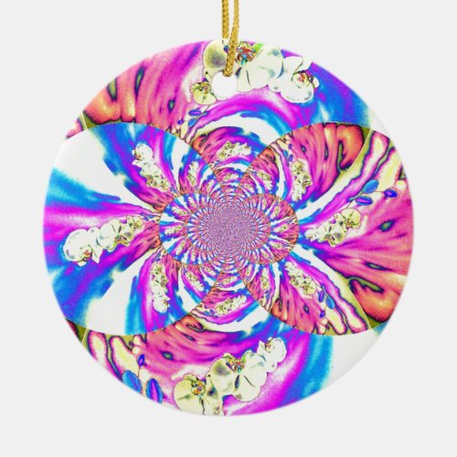 Abstract retro pink floral mandala pink orchids ceramic ornament