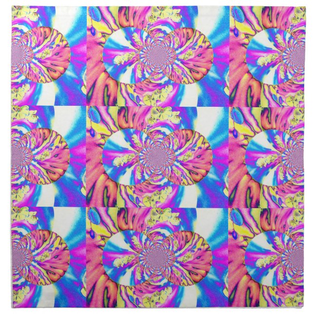 Abstract retro pink floral mandala pink orchids cloth napkin (Front)