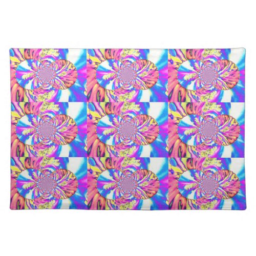 Abstract retro pink floral mandala pink orchids cloth placemat