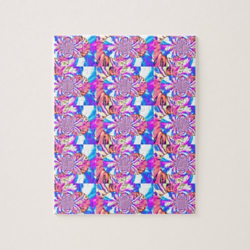 Abstract retro pink floral mandala pink orchids jigsaw puzzle