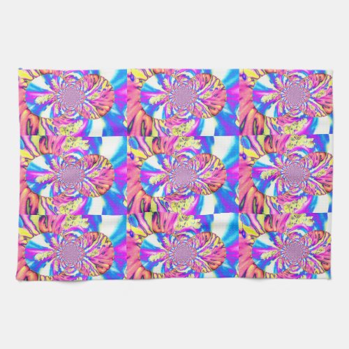 Abstract retro pink floral mandala pink orchids kitchen towel