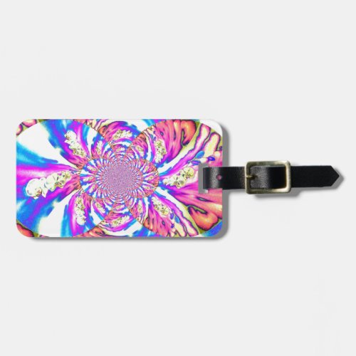 Abstract retro pink floral mandala pink orchids luggage tag