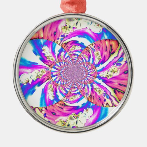 Abstract retro pink floral mandala pink orchids metal ornament