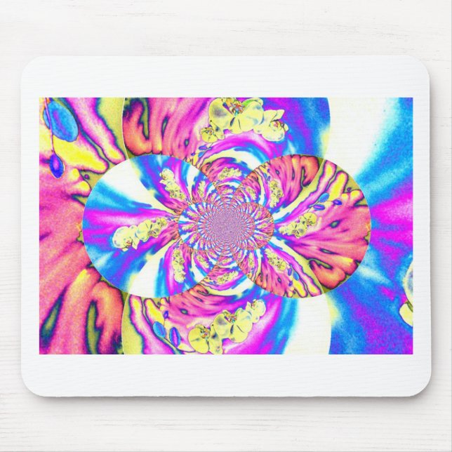 Abstract retro pink floral mandala pink orchids mouse pad (Front)