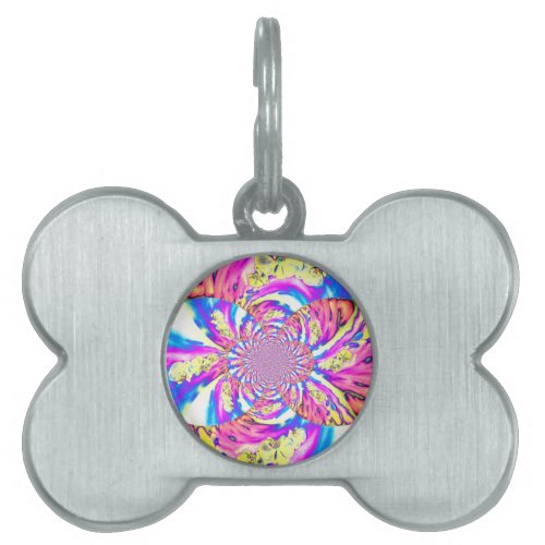 Abstract retro pink floral mandala pink orchids pet ID tag