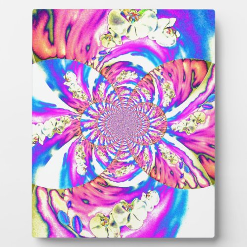 Abstract retro pink floral mandala pink orchids plaque