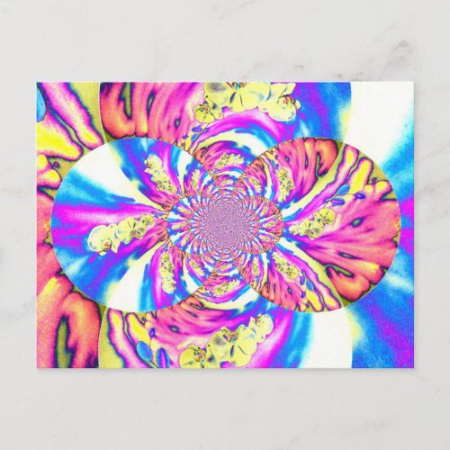Abstract retro pink floral mandala pink orchids postcard