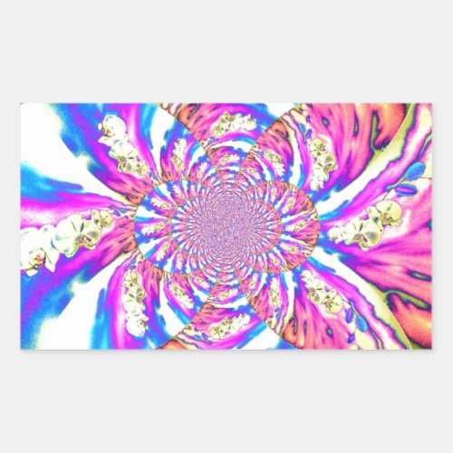 Abstract retro pink floral mandala pink orchids rectangular sticker