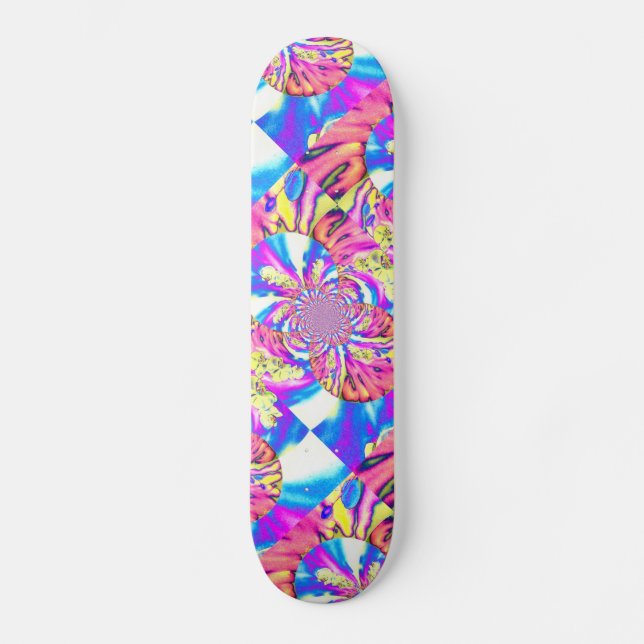 Abstract retro pink floral mandala pink orchids skateboard deck (Front)