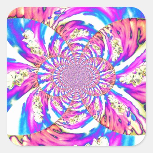 Abstract retro pink floral mandala pink orchids square sticker
