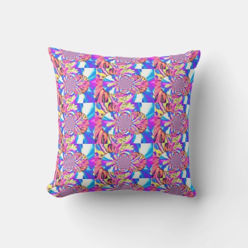 Abstract retro pink floral mandala pink orchids throw pillow
