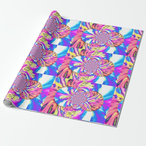 Abstract retro pink floral mandala pink orchids wrapping paper