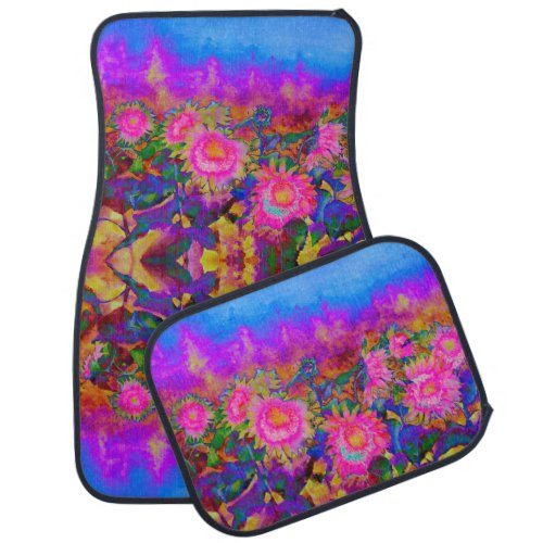 Abstract retro pink floral pink sunflower fields  car floor mat