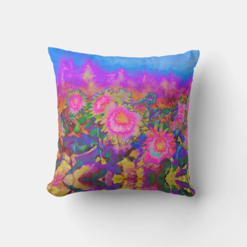 Abstract retro pink floral pink sunflower fields  outdoor pillow