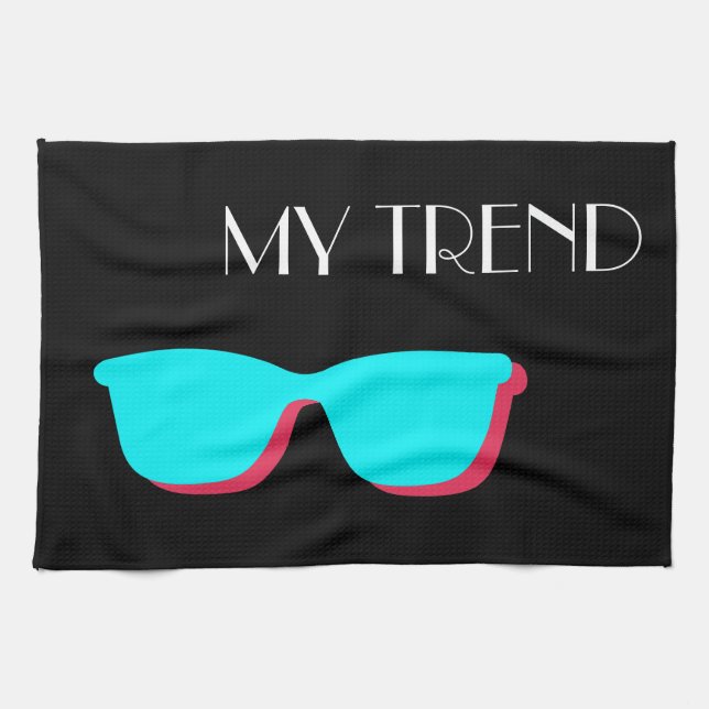 Abstract Retro Pop Art - Turquoise & Pink Glasses Kitchen Towel (Horizontal)