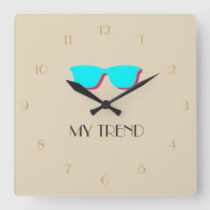 Abstract Retro Pop Art - Turquoise & Pink Glasses Square Wall Clock