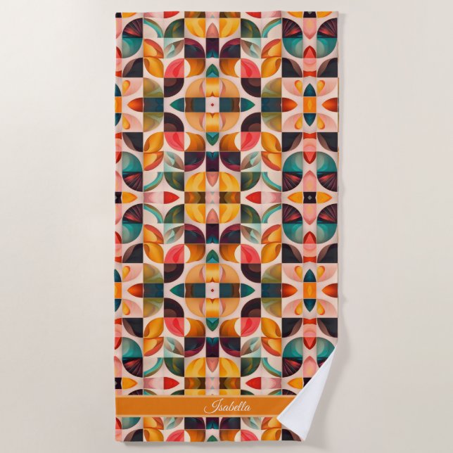 Abstract Retro Popular Squares Collection Beach Towel (Front)