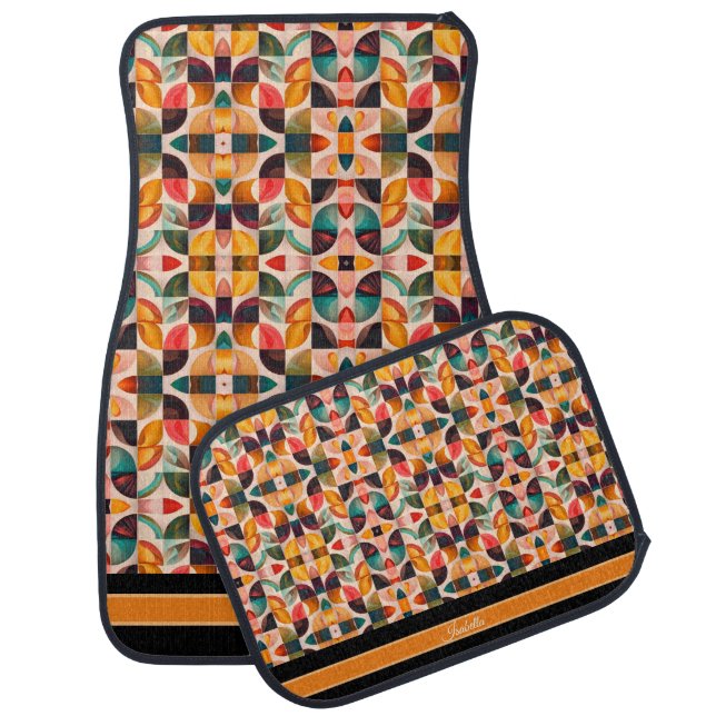 Abstract Retro Popular Squares Collection Car Floor Mat (Set)