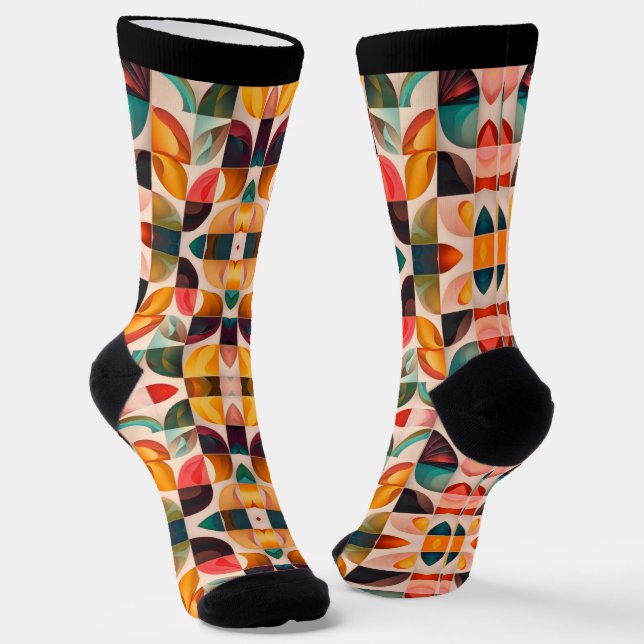 Abstract Retro Popular Squares Collection Socks (Angled)