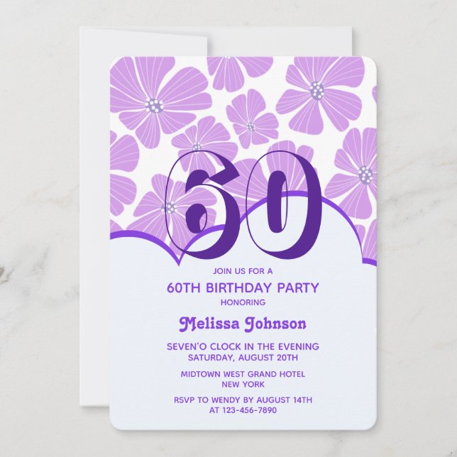 Abstract Retro Purple Chamomile Flower Birthday Invitation (Front)