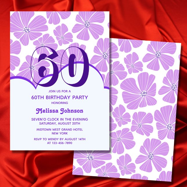 Abstract Retro Purple Chamomile Flower Birthday Invitation (Creator Uploaded)