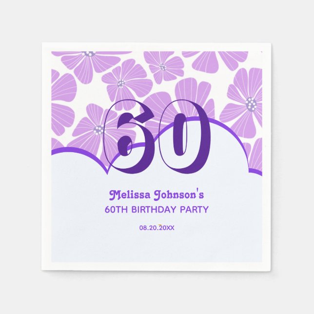 Abstract Retro Purple Chamomile Flower Birthday Napkins (Front)