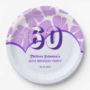 Abstract Retro Purple Chamomile Flower Birthday Paper Plates