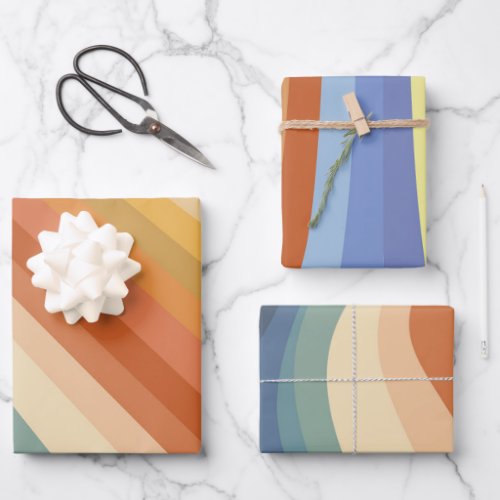 Abstract Retro Rainbow Stripes 60s 70s Wave Hippie Wrapping Paper Sheets
