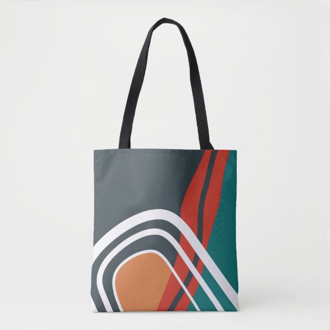 Abstract retro red blue white line art tote bag (Front)