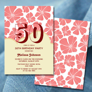 Abstract Retro Red Chamomile Flower Birthday Invitation