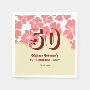 Abstract Retro Red Chamomile Flower Birthday Napkins