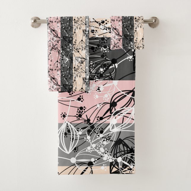 Abstract retro small flowers floral leaves branch bath towel set (Insitu)