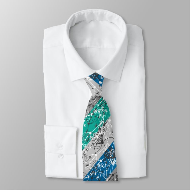 Abstract retro small flowers floral leaves branch neck tie (Tied)