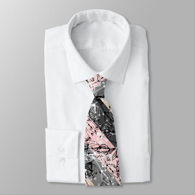 Abstract retro small flowers floral leaves branch neck tie (Tied)