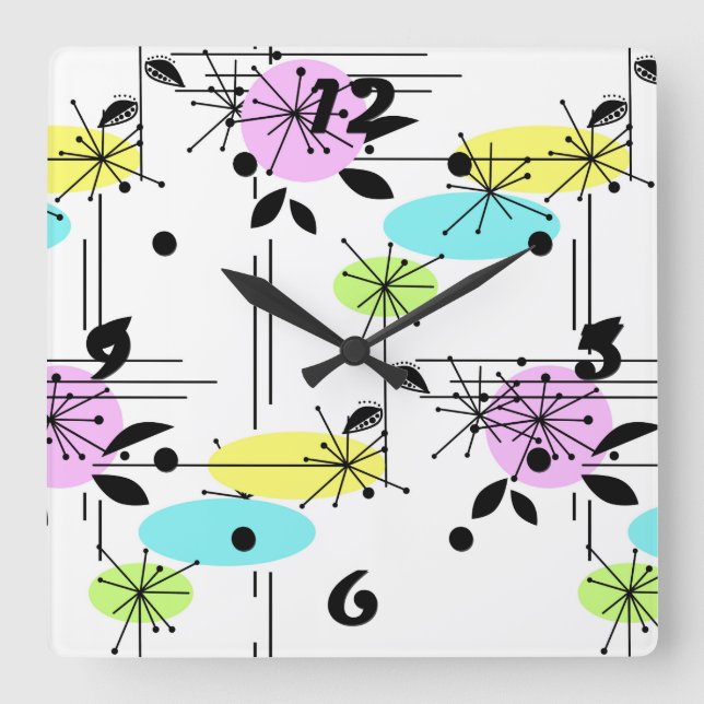 Abstract retro square wall clock (Front)