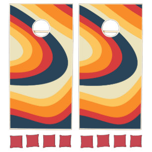 Abstract retro style waves design cornhole set