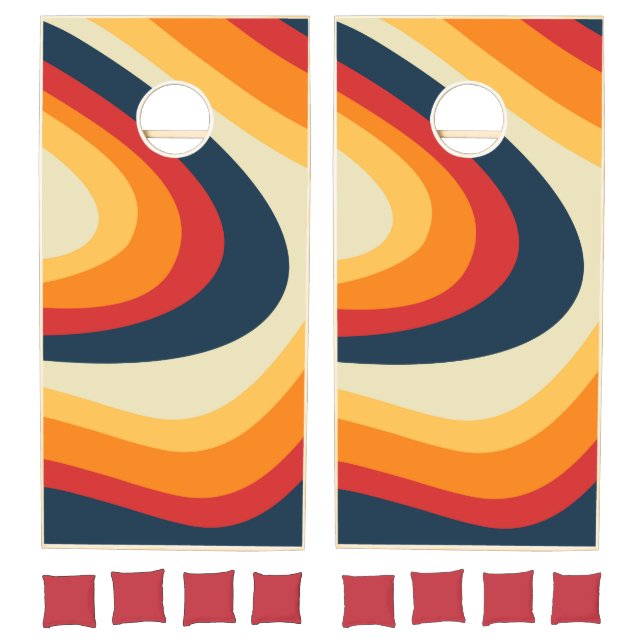 Abstract retro style waves design cornhole set (Set)