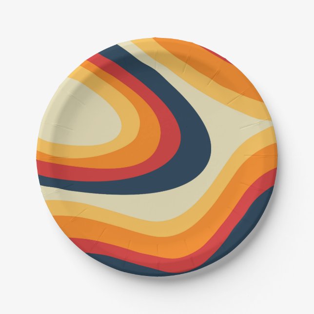 Abstract retro style waves design paper plates (Front)