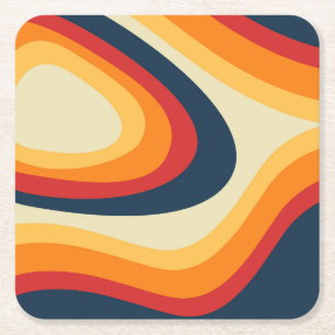 Abstract retro style waves design square paper coaster