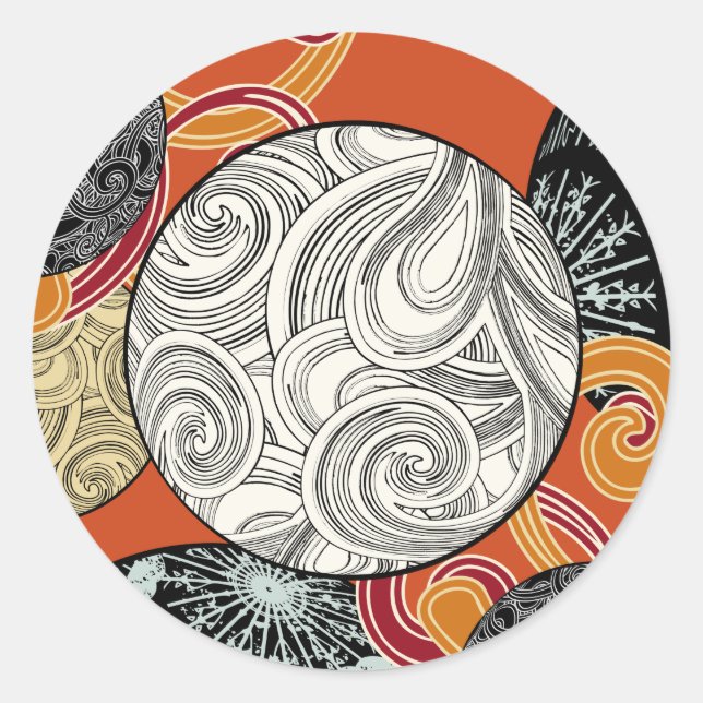 Abstract Retro Swirl Pattern with Japanese Vibes Classic Round Sticker (Front)