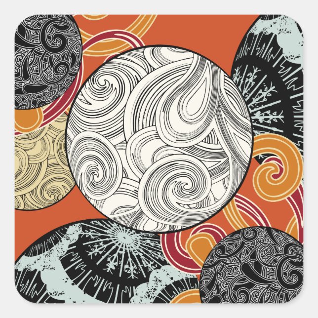 Abstract Retro Swirl Pattern with Japanese Vibes Square Sticker (Front)