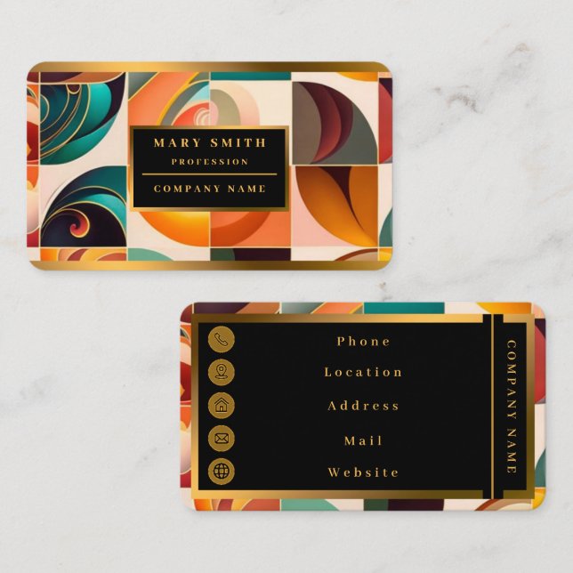 Abstract Retro Trendy Squares Collection Business Card (Front/Back)