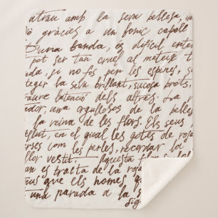 Abstract retro unreadable brown ink-written text. sherpa blanket