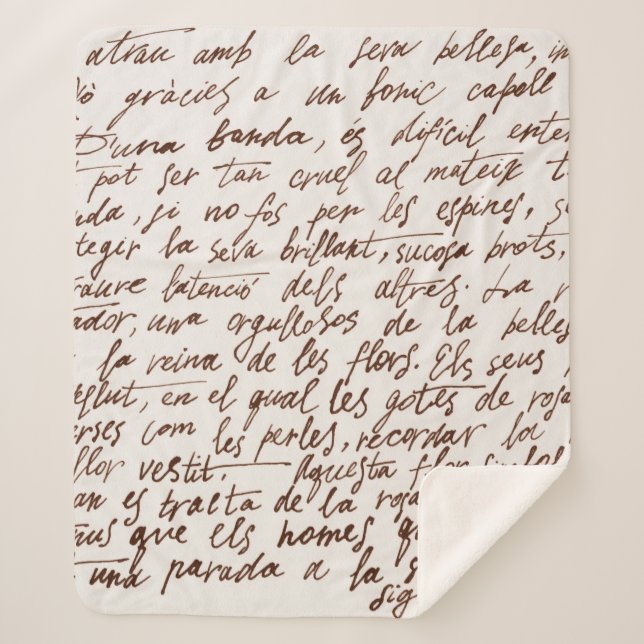 Abstract retro unreadable brown ink-written text.  sherpa blanket (Front)