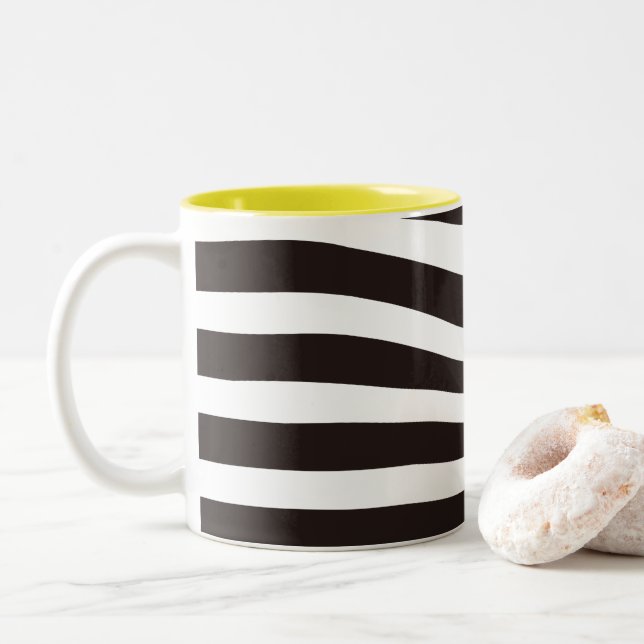 abstract retro wave pattern Two-Tone coffee mug (With Donut)