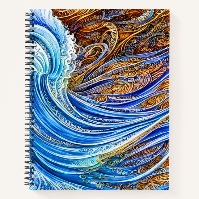  Abstract Ripple Waves in Blue and Gold Notebook (Front)