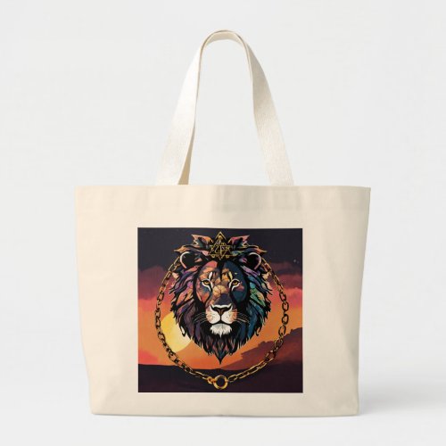 Abstract Roar Geometric Lion Glitch Art Handbag Large Tote Bag