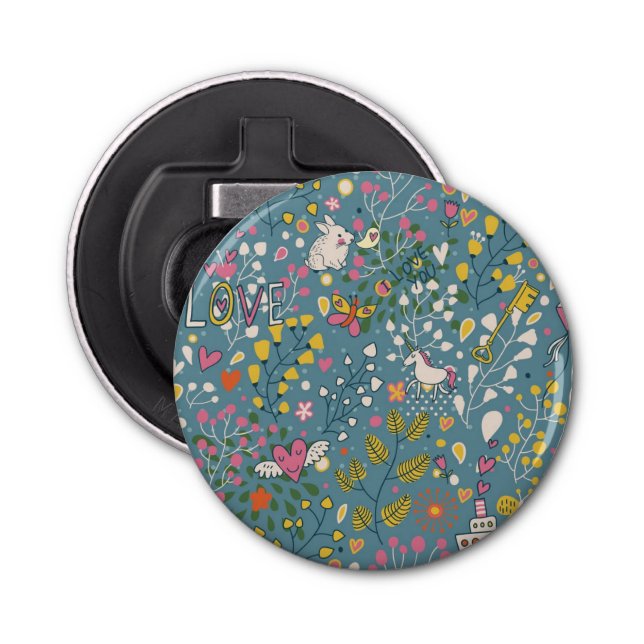 Abstract romantic pattern with cartoon bottle opener (Front)