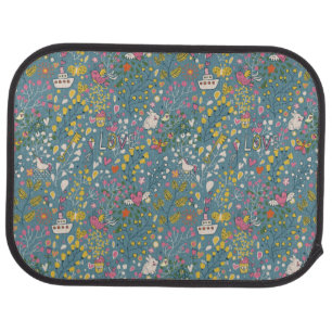 Abstract romantic pattern with cartoon car floor mat