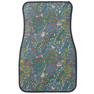 Abstract romantic pattern with cartoon car mat